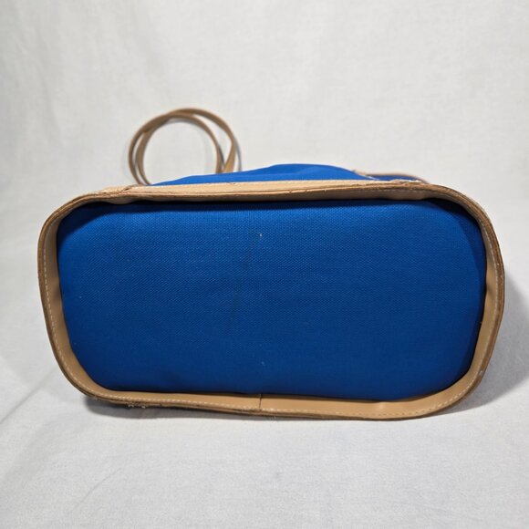VINTAGE 90s Y2K Whitney Blue Canvas & Tan Trim Open Top Structure Roomy Tote Bag - Picture 5 of 17